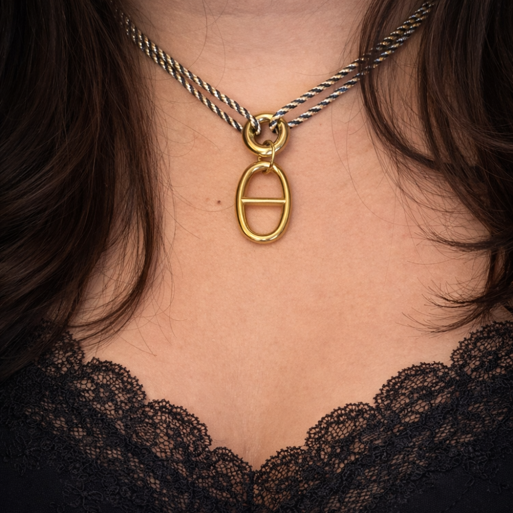 Collier cordon bicolore & maillon ovale Maille Marine acier inoxydable | Gaou Bijoux