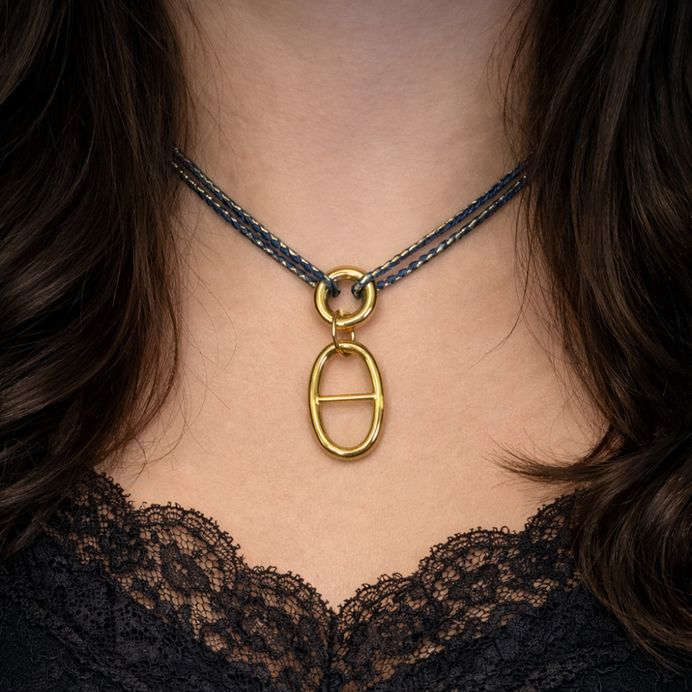 Collier cordon bicolore & maillon ovale Maille Marine acier inoxydable | Gaou Bijoux