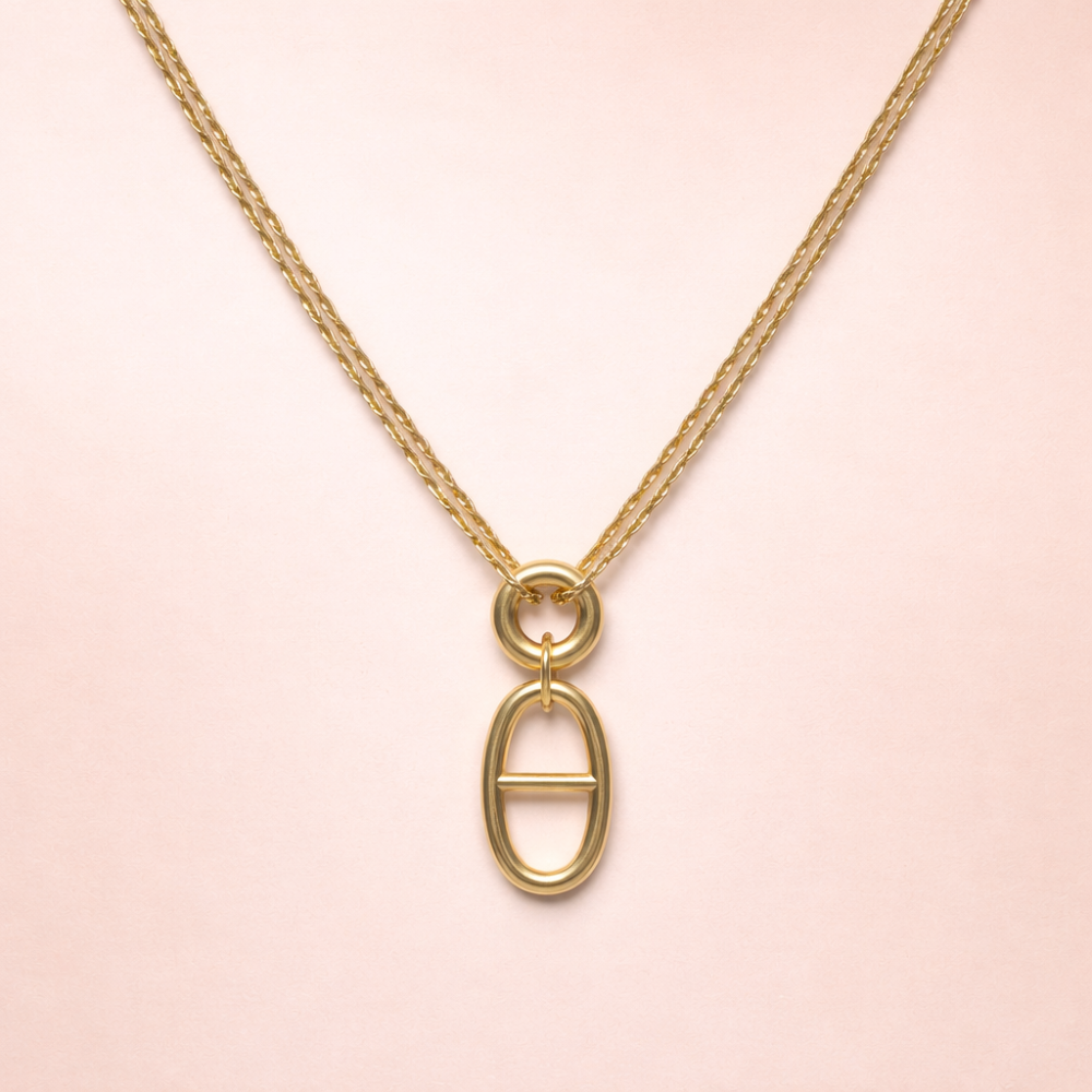 Collier cordon bicolore & maillon ovale Maille Marine acier inoxydable | Gaou Bijoux