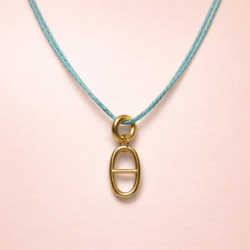 Collier cordon bicolore & maillon ovale Maille Marine acier inoxydable | Gaou Bijoux