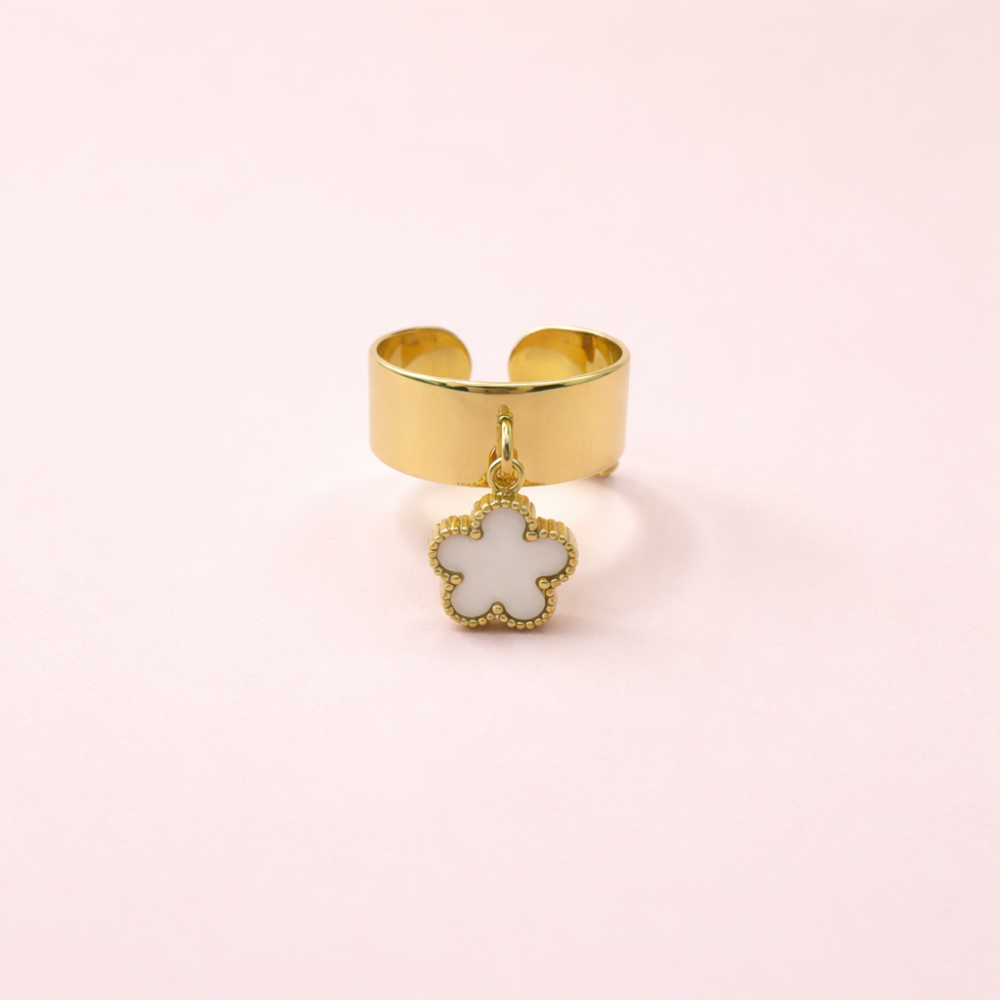 Bague breloque fleur nacrée bijoux acier inoxydable | Gaou Bijoux