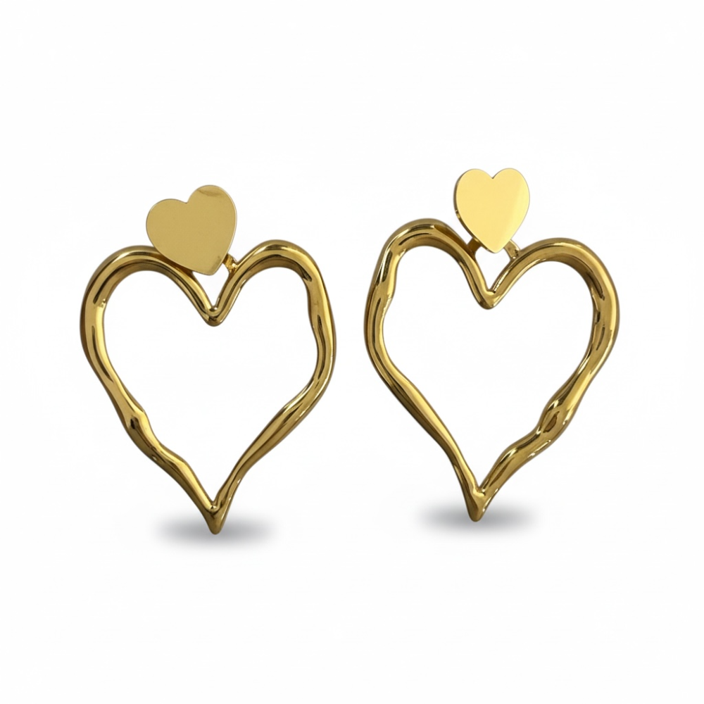 Grosses Boucles d’oreilles cœur dorées bijoux acier inoxydable | Gaou Bijoux
