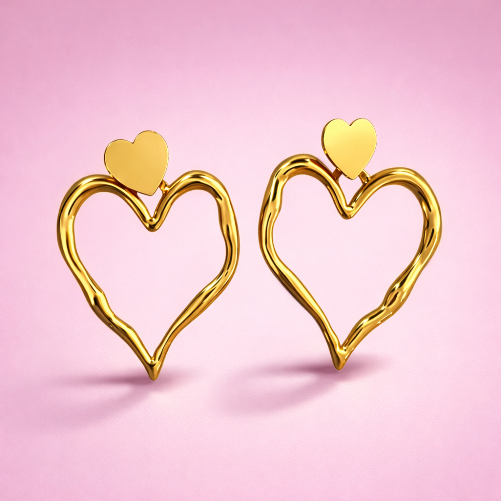 Grosses Boucles d’oreilles cœur dorées bijoux acier inoxydable | Gaou Bijoux