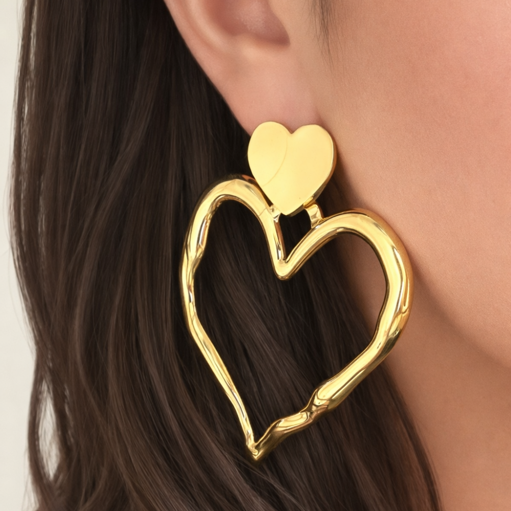 Grosses Boucles d’oreilles cœur dorées bijoux acier inoxydable | Gaou Bijoux