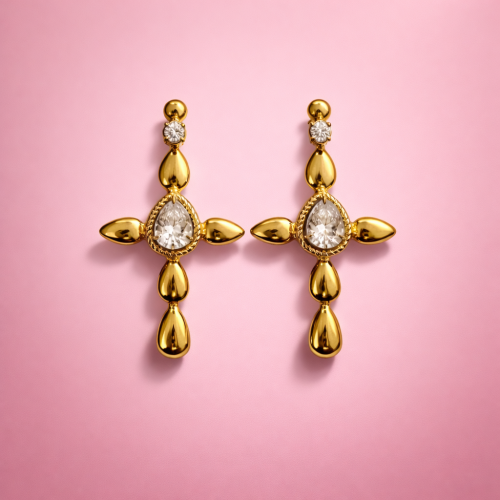 Boucles d’oreilles croix dorées strass bijoux acier inoxydable | Gaou Bijoux