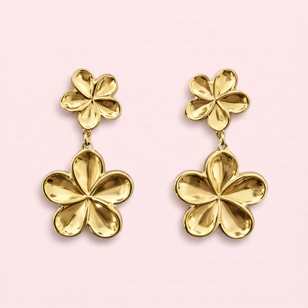 Boucles d’oreilles fleurs dorées acier inoxydable | Gaou Bijoux