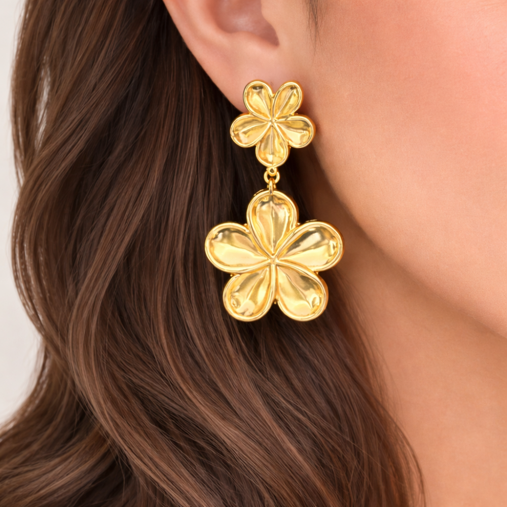 Boucles d’oreilles fleurs dorées acier inoxydable | Gaou Bijoux