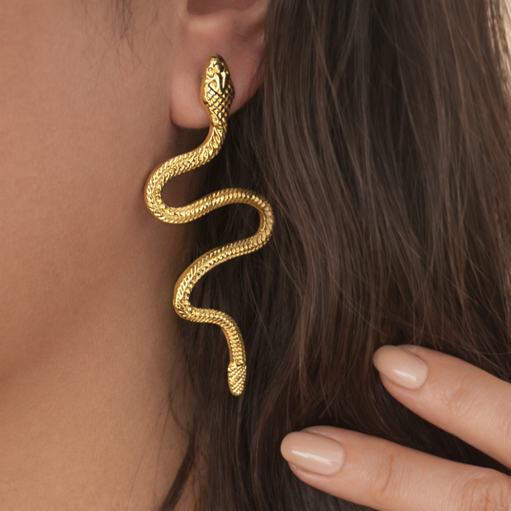 Boucles d’oreilles serpent doré | bijoux acier inoxydable | Gaou Bijoux