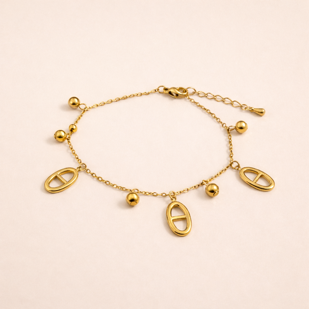 Bracelet Chaîne Maille Marine & Pampilles – Acier Inoxydable Doré