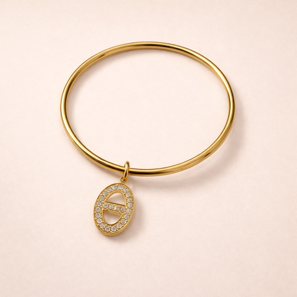 Bracelet Jonc Maille Marine Strass – Acier Inoxydable Doré