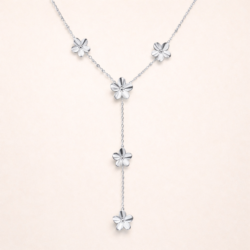Collier Y fleurs en acier inoxydable argenté | bijoux acier inoxydable | Gaou Bijoux