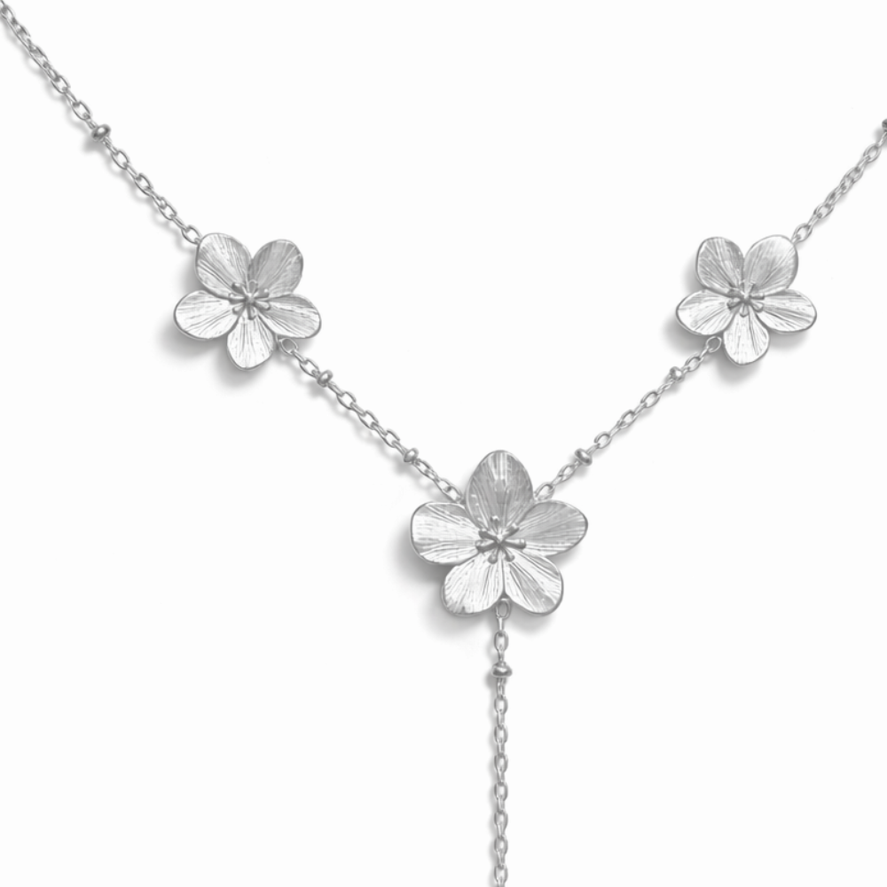 Collier Y fleurs en acier inoxydable argenté | bijoux acier inoxydable | Gaou Bijoux