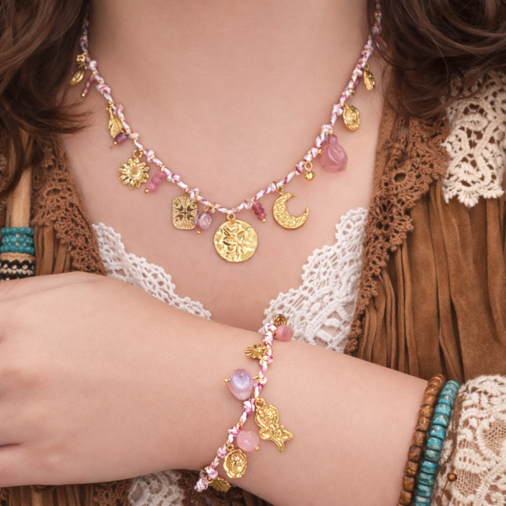 Parure corde charms en acier inoxydable | bijou bohème femme | Gaou Bijoux