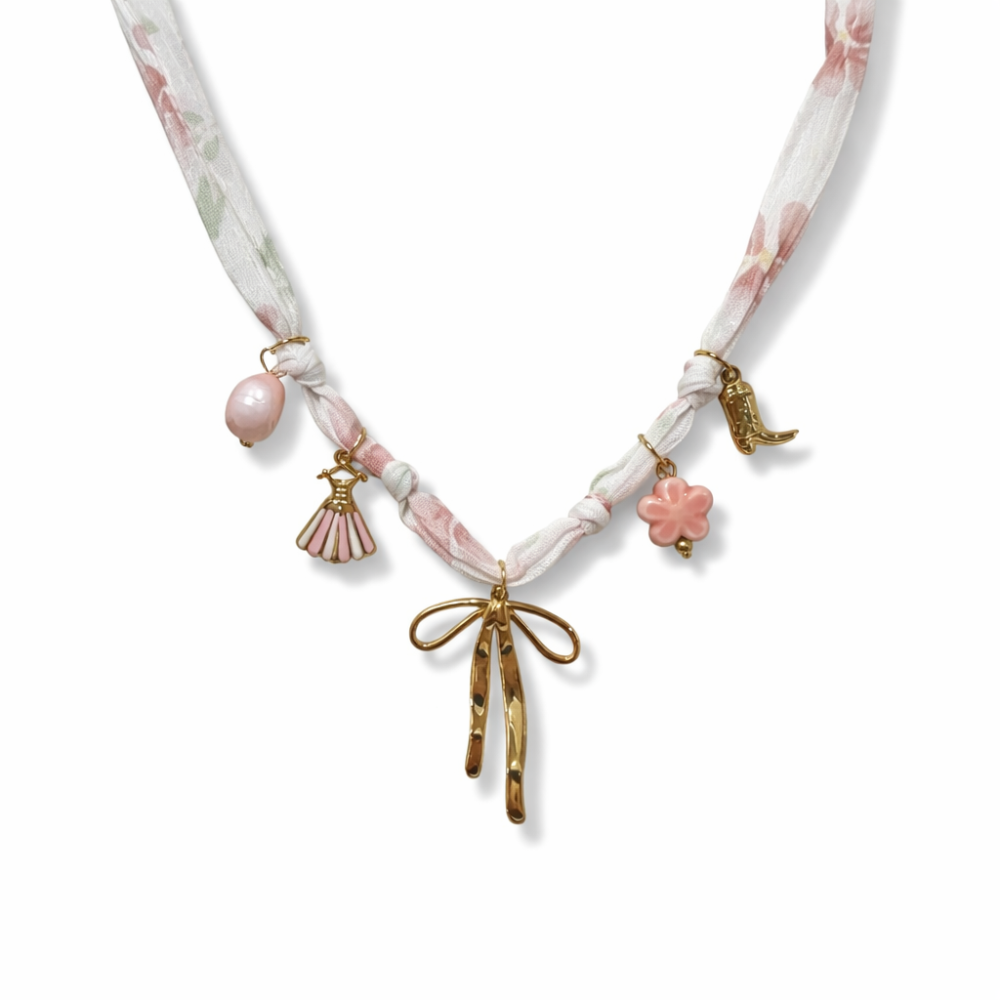 Collier à chaîne en tissu et charms en acier inoxydable bijoux acier inoxydable | Gaou Bijoux