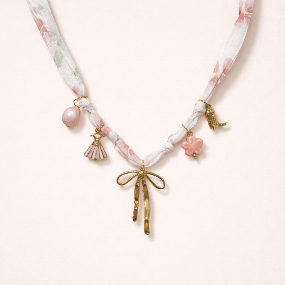 Collier à chaîne en tissu et charms en acier inoxydable bijoux acier inoxydable | Gaou Bijoux