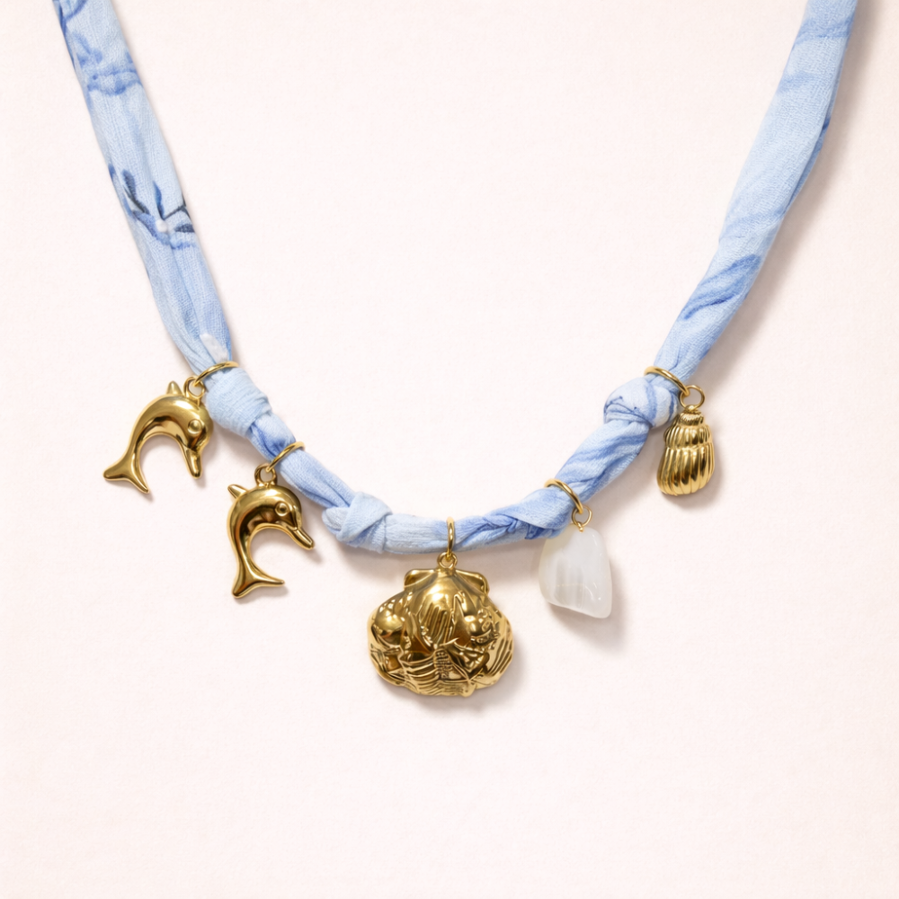 Collier charms marins sur chaîne en tissu acier inoxydable bijoux acier inoxydable | Gaou Bijoux