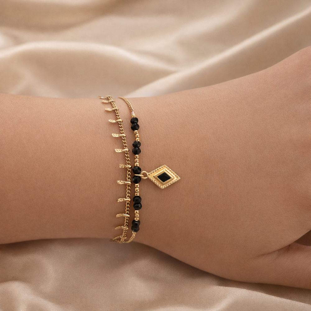 Bracelet multi rangs perles et pendentif acier inoxydable bijoux acier inoxydable | Gaou Bijoux