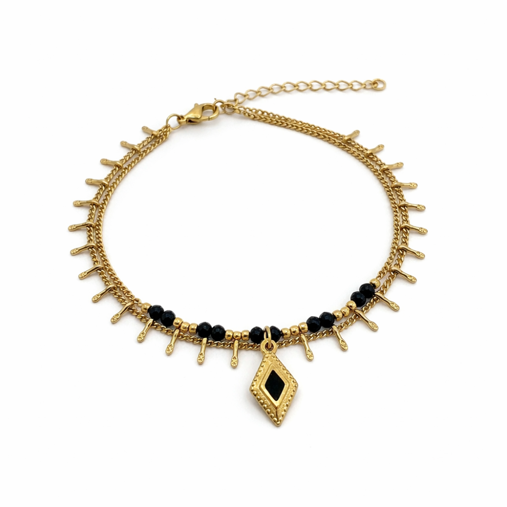 Bracelet multi rangs perles et pendentif acier inoxydable bijoux acier inoxydable | Gaou Bijoux