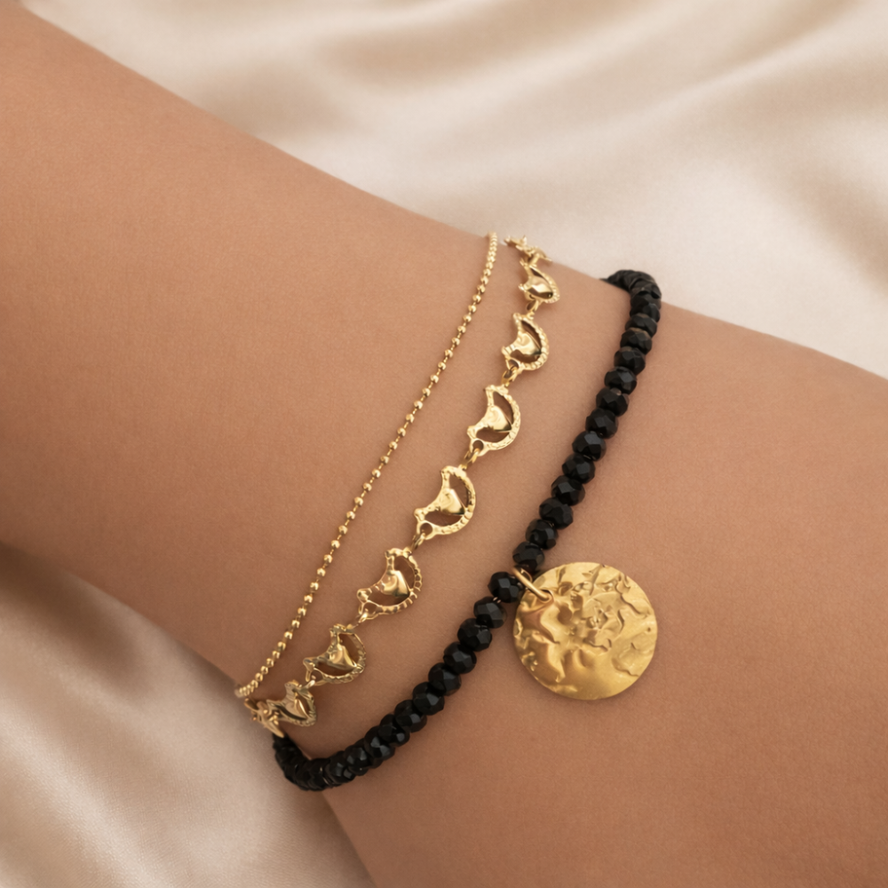 Bracelet lune et médaille acier inoxydable femme bijoux acier inoxydable | Gaou Bijoux