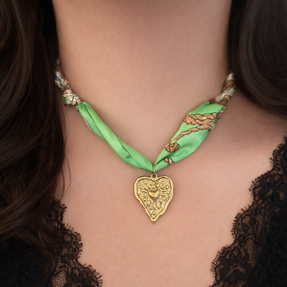 Collier cœur sur chaîne tissu acier inoxydable bijoux acier inoxydable | Gaou Bijoux