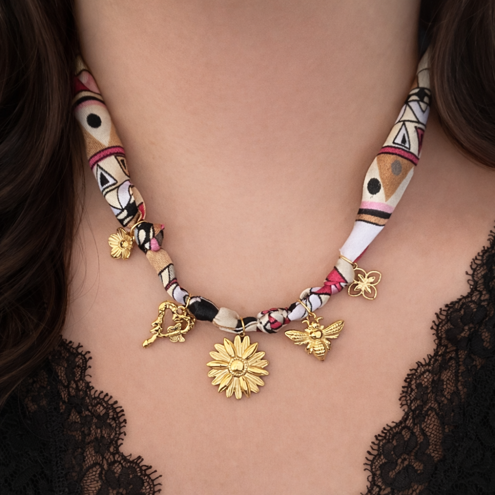 Collier charms bohème sur chaîne tissu acier inoxydable bijoux acier inoxydable | Gaou Bijoux