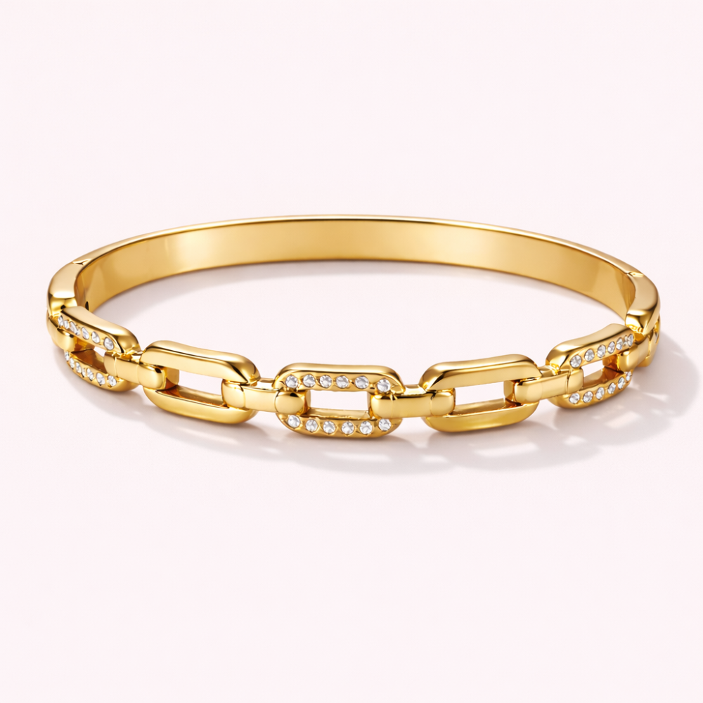 Jonc chaîne à maillons strassés en acier inoxydable | Gaou Bijoux