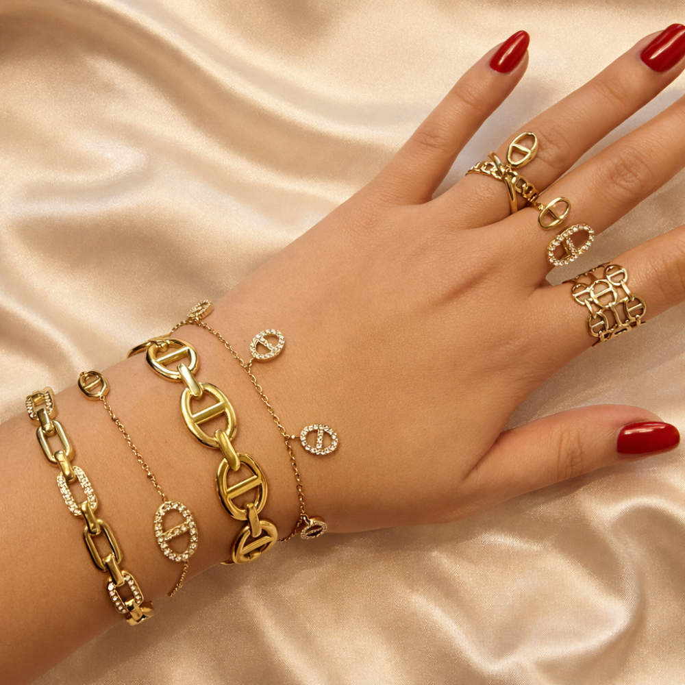 Jonc chaîne à maillons strassés en acier inoxydable | Gaou Bijoux