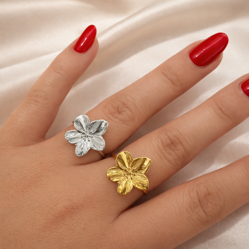Bague Fleur Éclat dorée ou argentée bijoux acier inoxydable | Gaou Bijoux