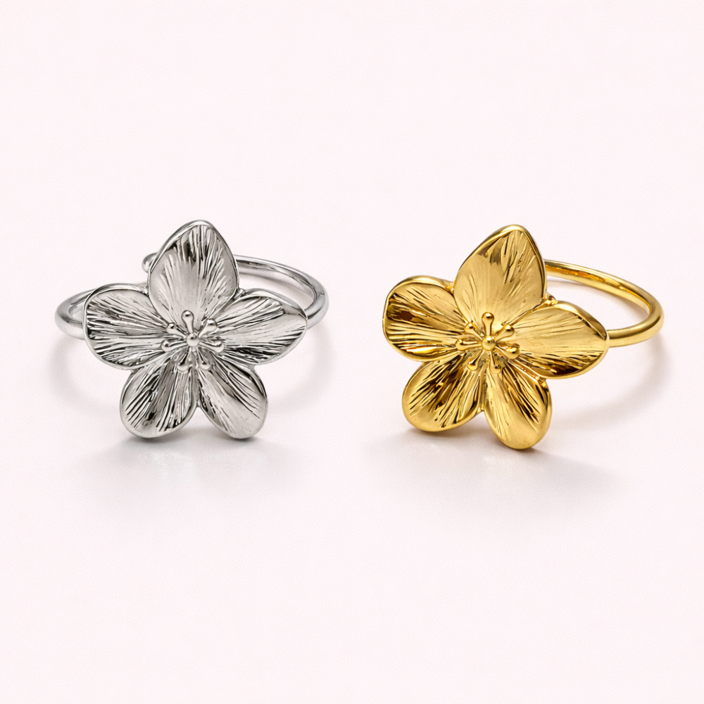 Bague Fleur Éclat dorée ou argentée bijoux acier inoxydable | Gaou Bijoux