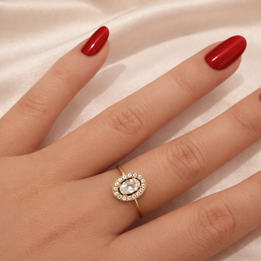 Bague pierre ovale et strass en acier inoxydable | Gaou Bijoux