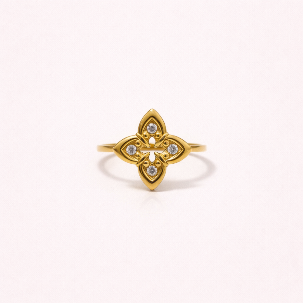 Bague réglable fleur strass en acier inoxydable | Gaou Bijoux