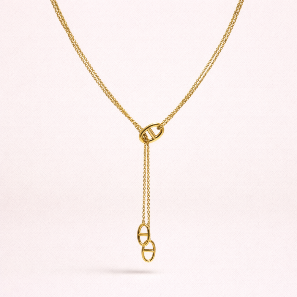 Collier Y chaîne double en acier inoxydable | Gaou Bijoux