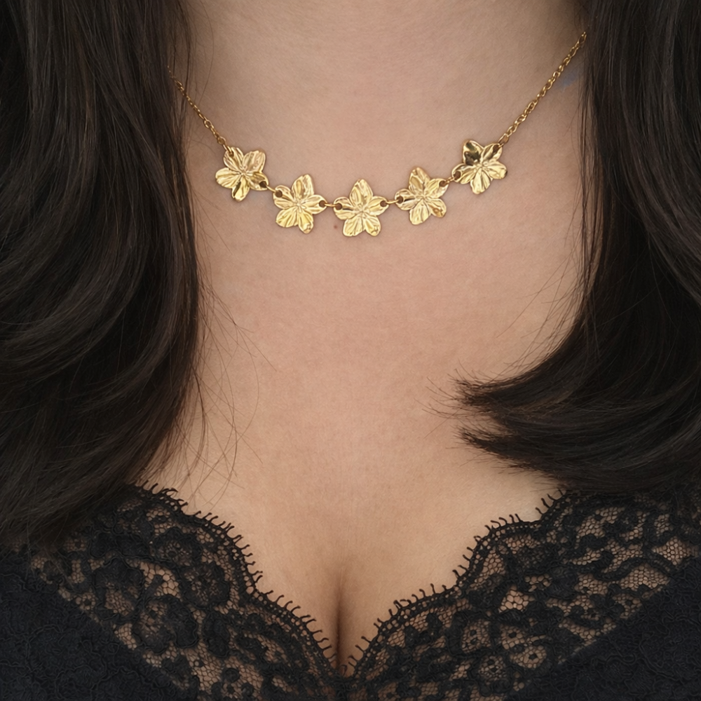 Collier Flora fleurs en acier inoxydable bijoux acier inoxydable | Gaou Bijoux