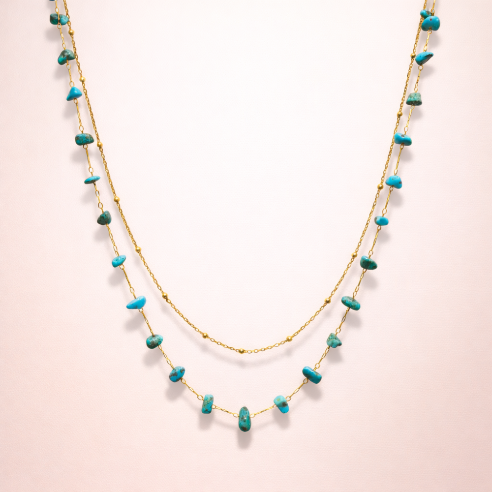 Collier double rang en acier inoxydable avec pierres naturelles bijoux acier inoxydable | Gaou Bijoux