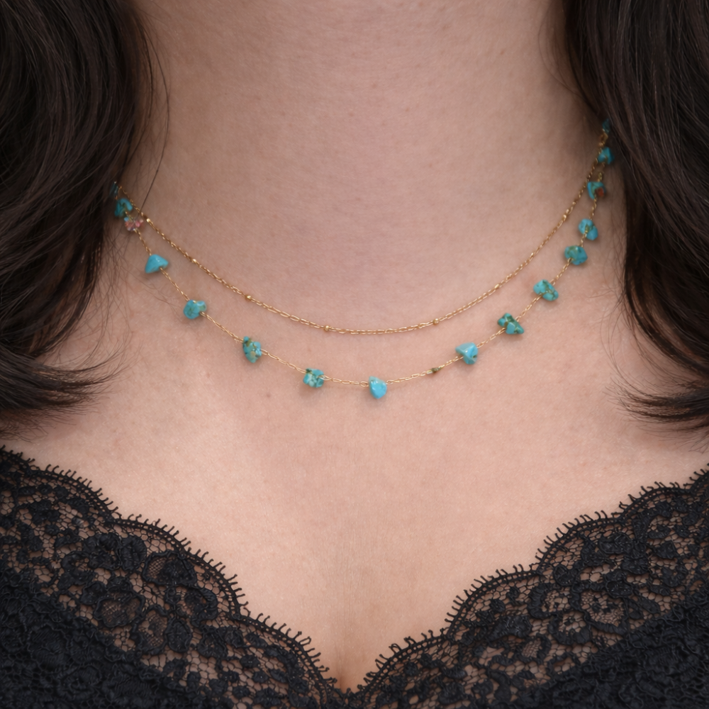 Collier double rang en acier inoxydable avec pierres naturelles bijoux acier inoxydable | Gaou Bijoux