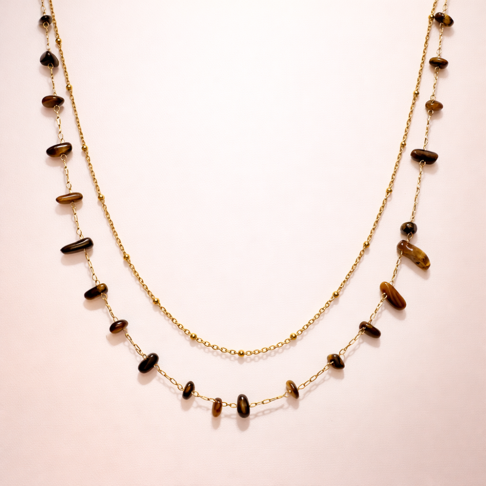 Collier double rang en acier inoxydable avec pierres naturelles bijoux acier inoxydable | Gaou Bijoux