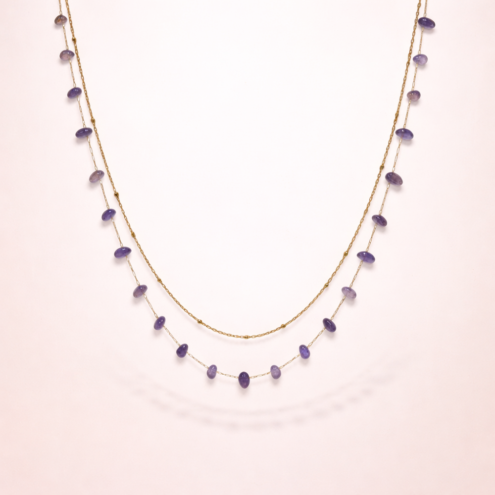 Collier double rang en acier inoxydable avec pierres naturelles bijoux acier inoxydable | Gaou Bijoux