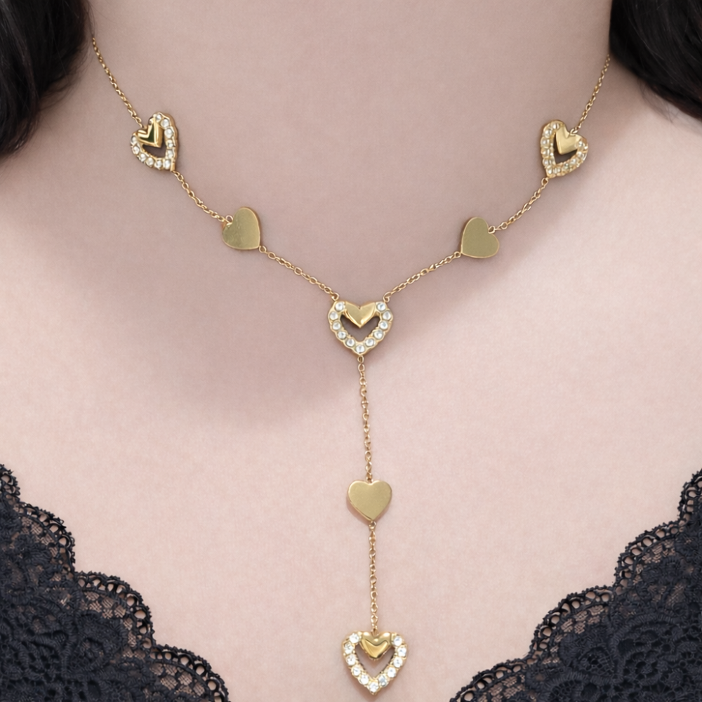 Collier Y Lily cœurs acier inoxydable bijoux acier inoxydable | Gaou Bijoux