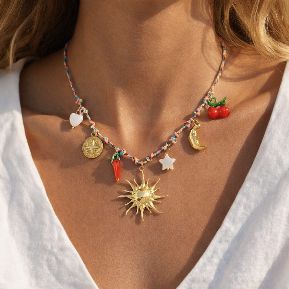 Collier charms Solana acier inoxydable bijoux charms colorés | Gaou Bijoux