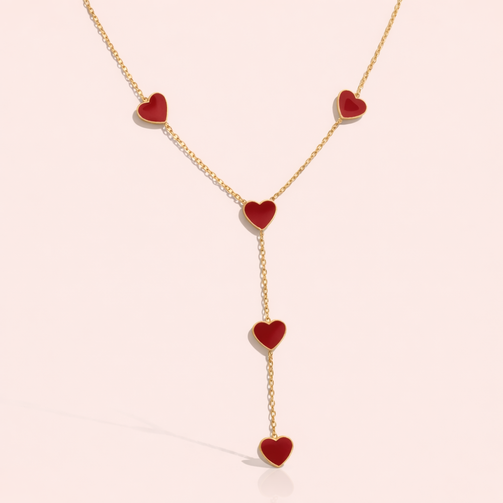 Collier Y Valentine cœurs acier inoxydable rouge blanc bijoux acier inoxydable | Gaou Bijoux