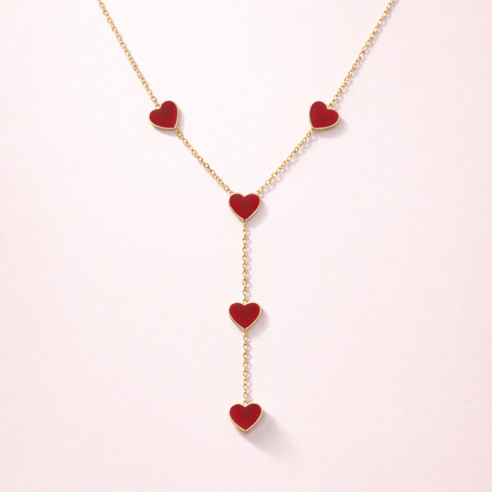 Collier Y Valentine cœurs acier inoxydable rouge blanc bijoux acier inoxydable | Gaou Bijoux