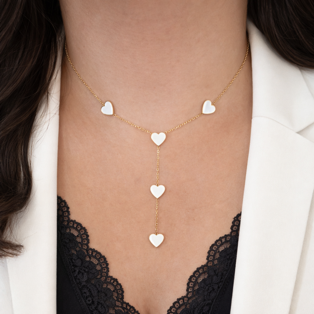 Collier Y Valentine cœurs acier inoxydable rouge blanc bijoux acier inoxydable | Gaou Bijoux