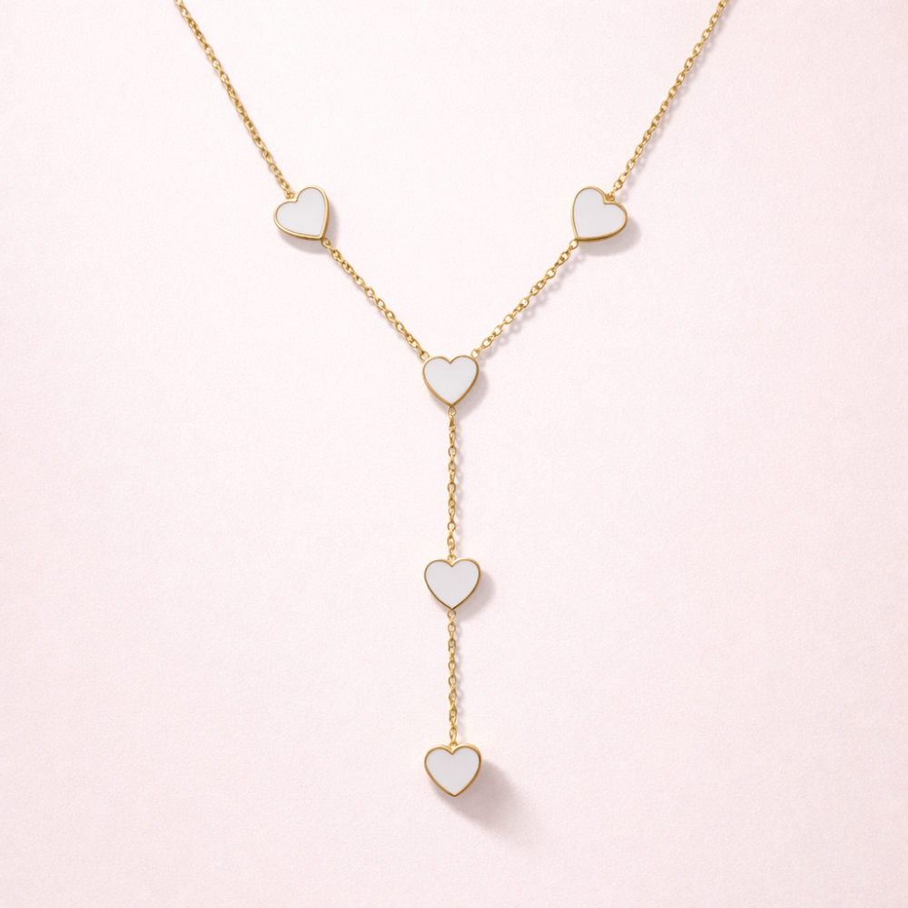 Collier Y Valentine cœurs acier inoxydable rouge blanc bijoux acier inoxydable | Gaou Bijoux