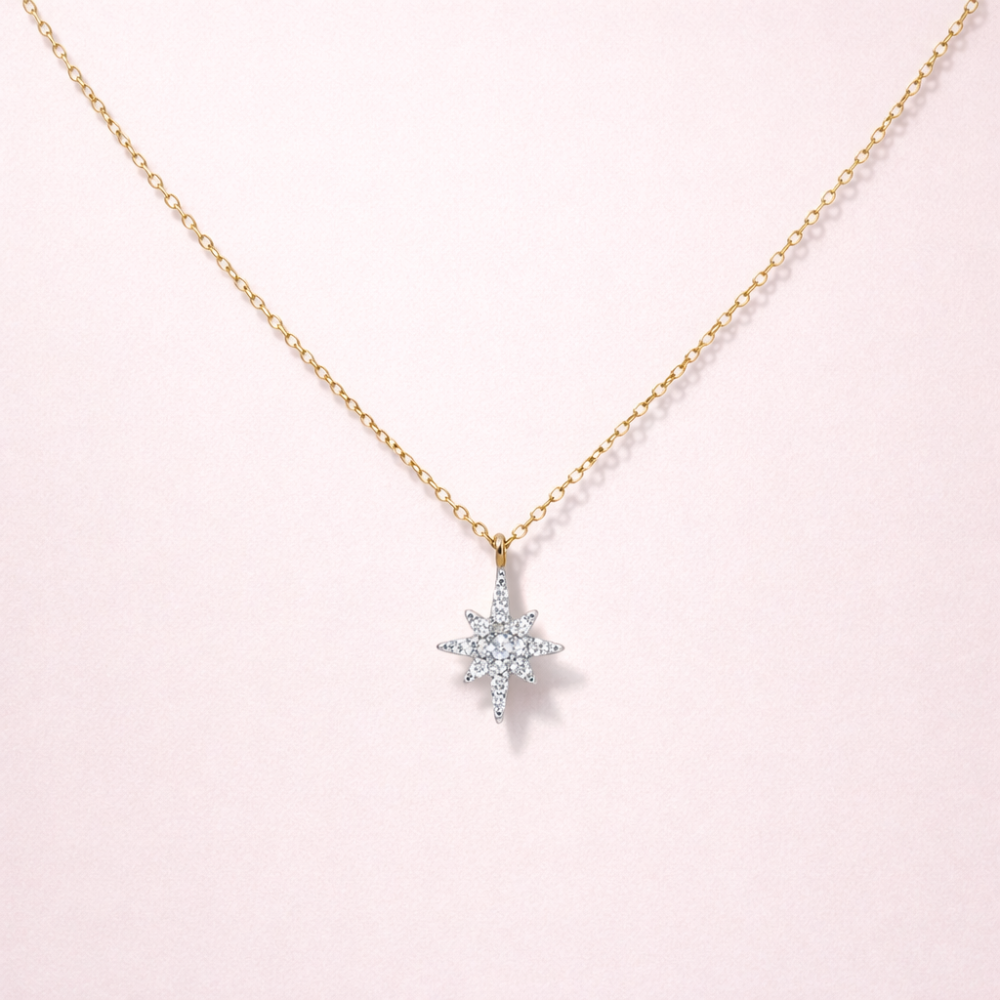 Collier Diamond étoile strass doré ou argenté en acier inoxydable | Gaou Bijoux