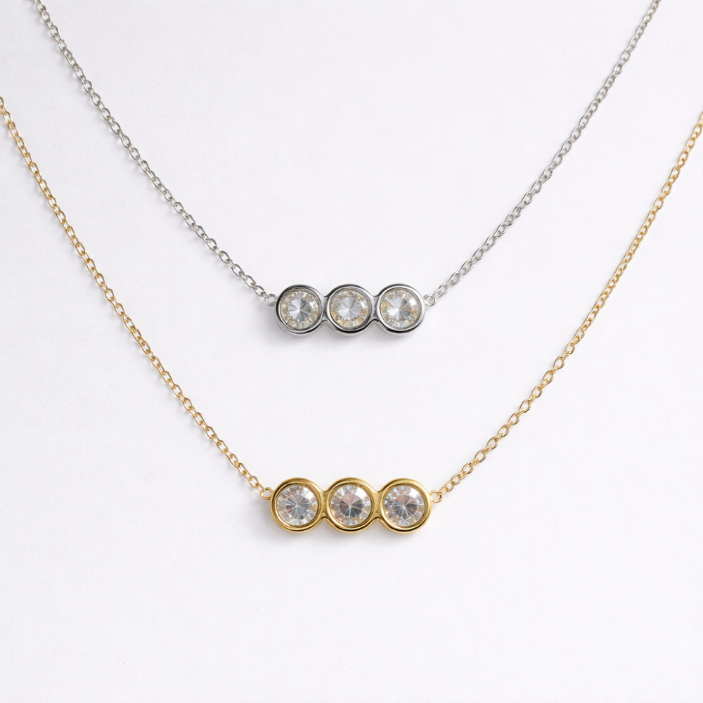 Collier acier inoxydable trois pierres scintillantes doré ou argenté | Gaou Bijoux