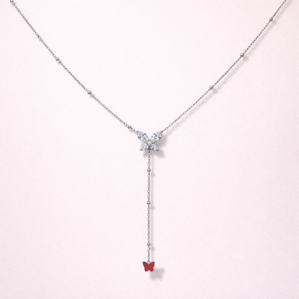 Collier Y papillon zircons acier inoxydable doré argenté bijoux acier inoxydable | Gaou Bijoux