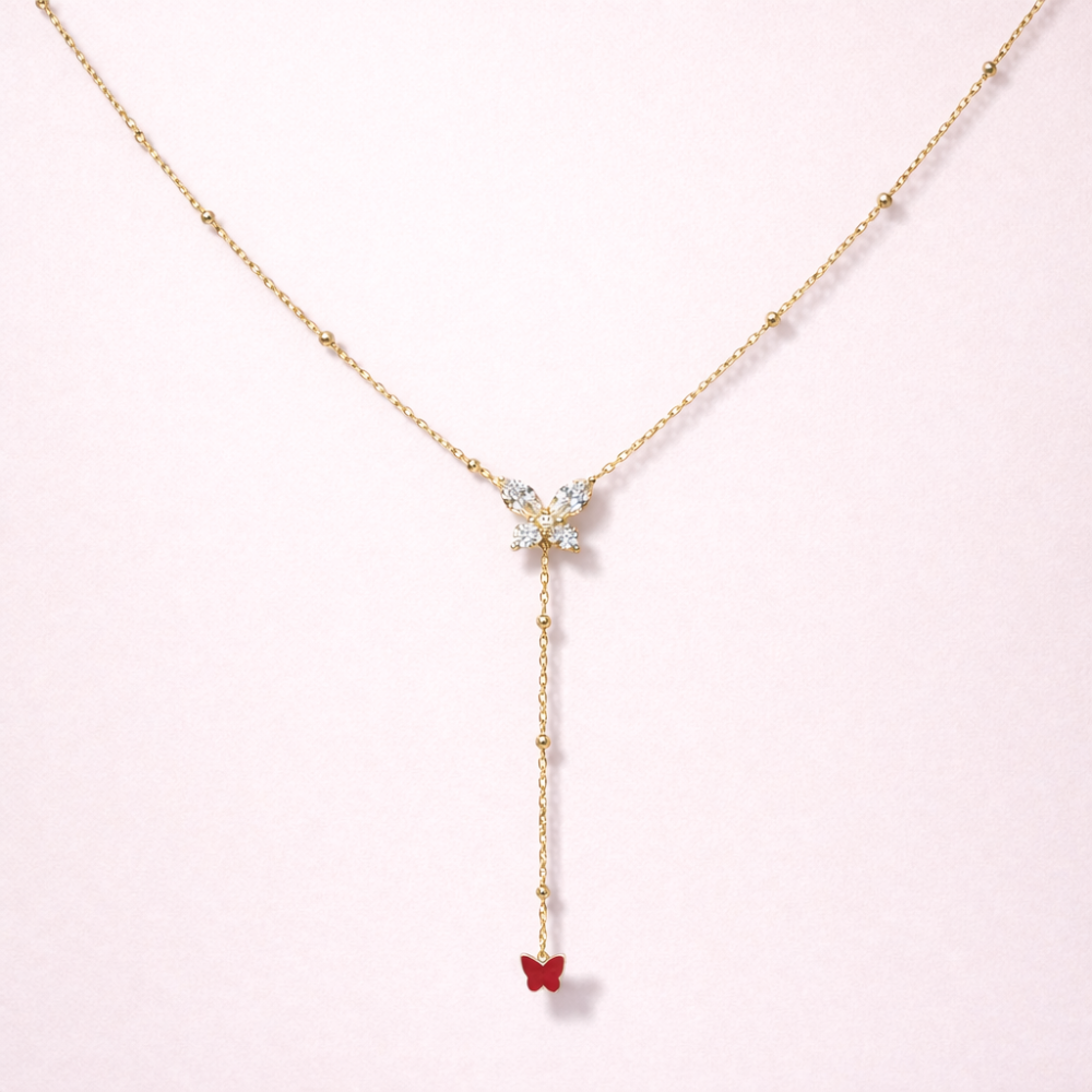 Collier Y papillon zircons acier inoxydable doré argenté bijoux acier inoxydable | Gaou Bijoux