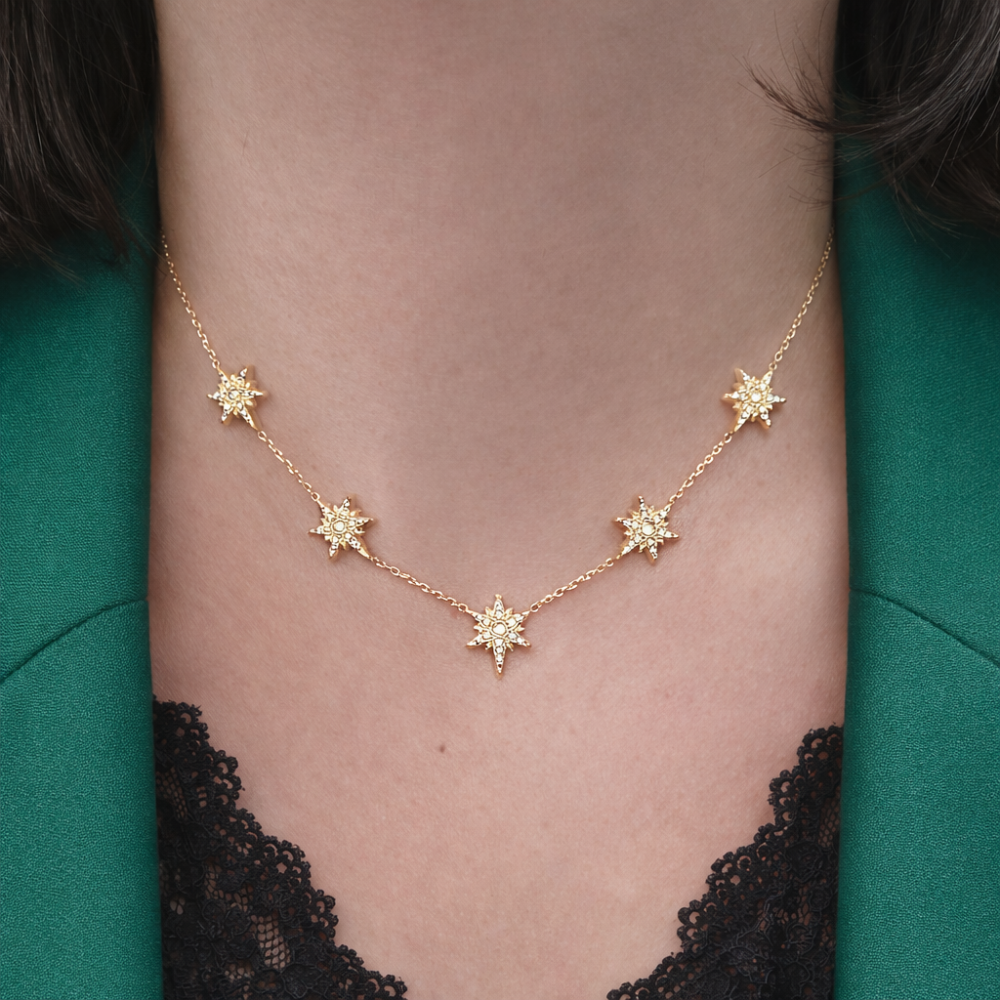 Collier Noémie étoiles zircons acier inoxydable bijoux acier inoxydable | Gaou Bijoux
