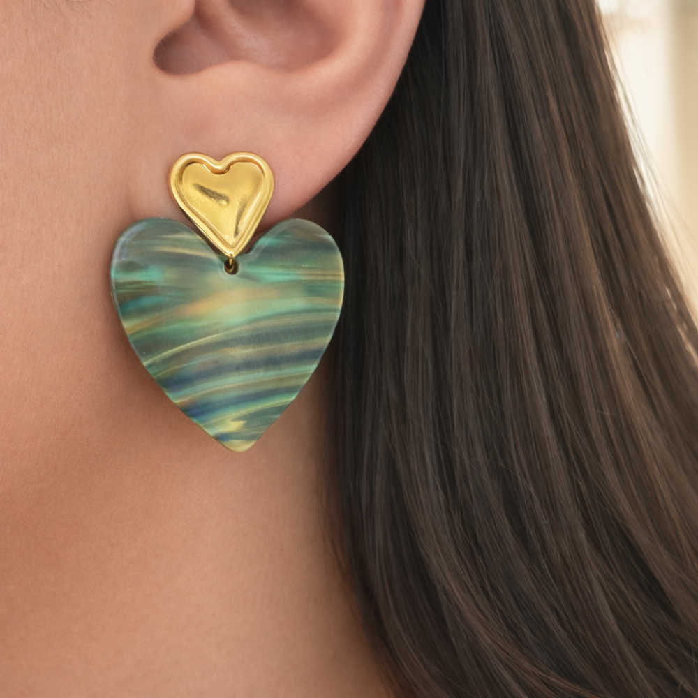 Boucles d’Oreilles Cœur Vert et Doré – bijoux acier inoxydable | Gaou Bijoux  Meta description  Déc