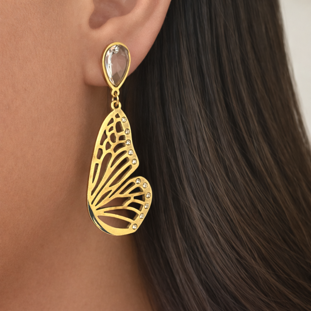 Boucles d’Oreilles Papillon Ajourées dorées – bijoux acier inoxydable | Gaou Bijoux